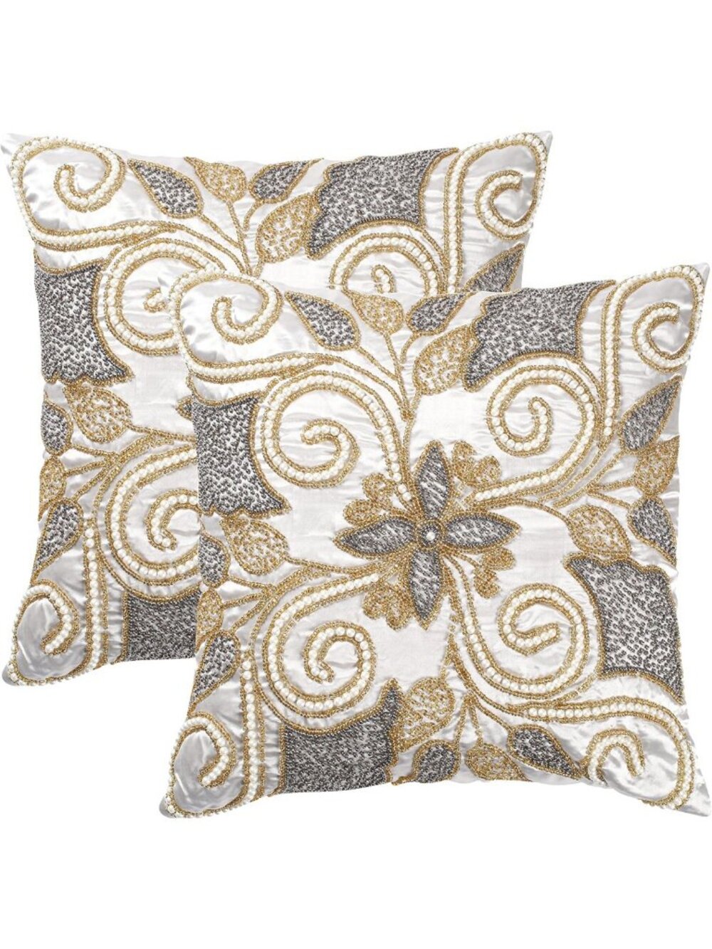 Handmade 16x16 Inch Hand Beaded Decorative Pillow Covers - Elegant Couch & Sofa